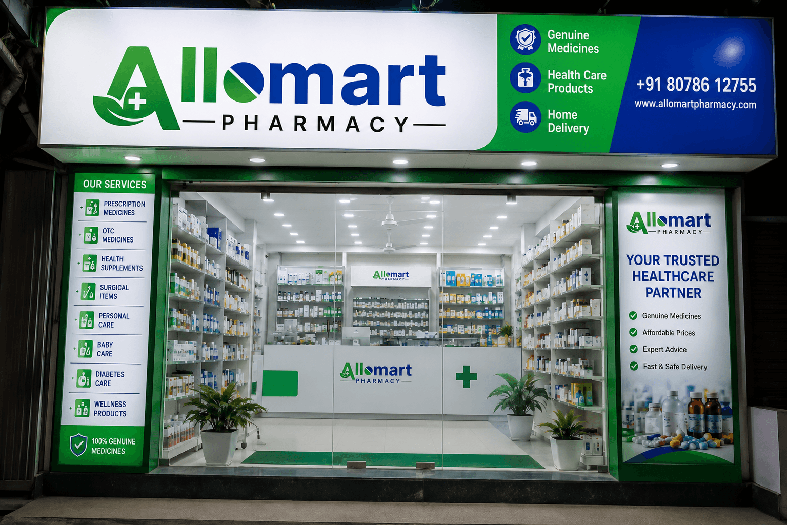 Allomart Pharmacy storefront in Jaipur